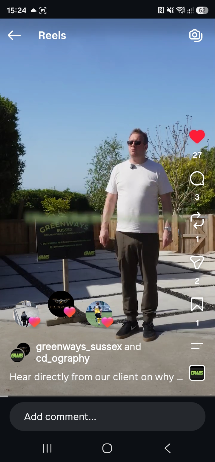 Instagram Reel showing an overhead view of a landscaping project in progress