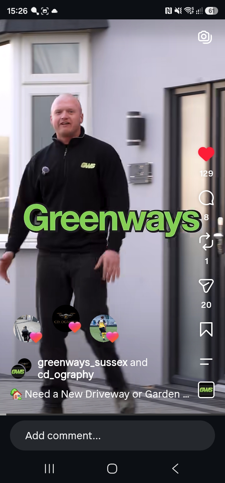 Instagram Reel with a Greenways Sussex presenter introducing a completed project